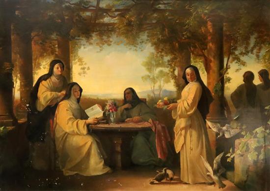 Julius Muhr (1819-1865) Nuns on a tarrace 43 x 64in.